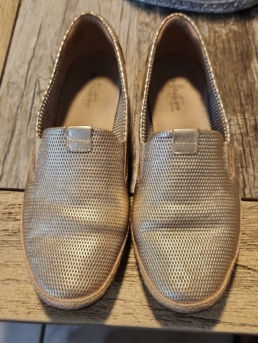 Clarks Metallic Gold Slip-On Espadrille Flats